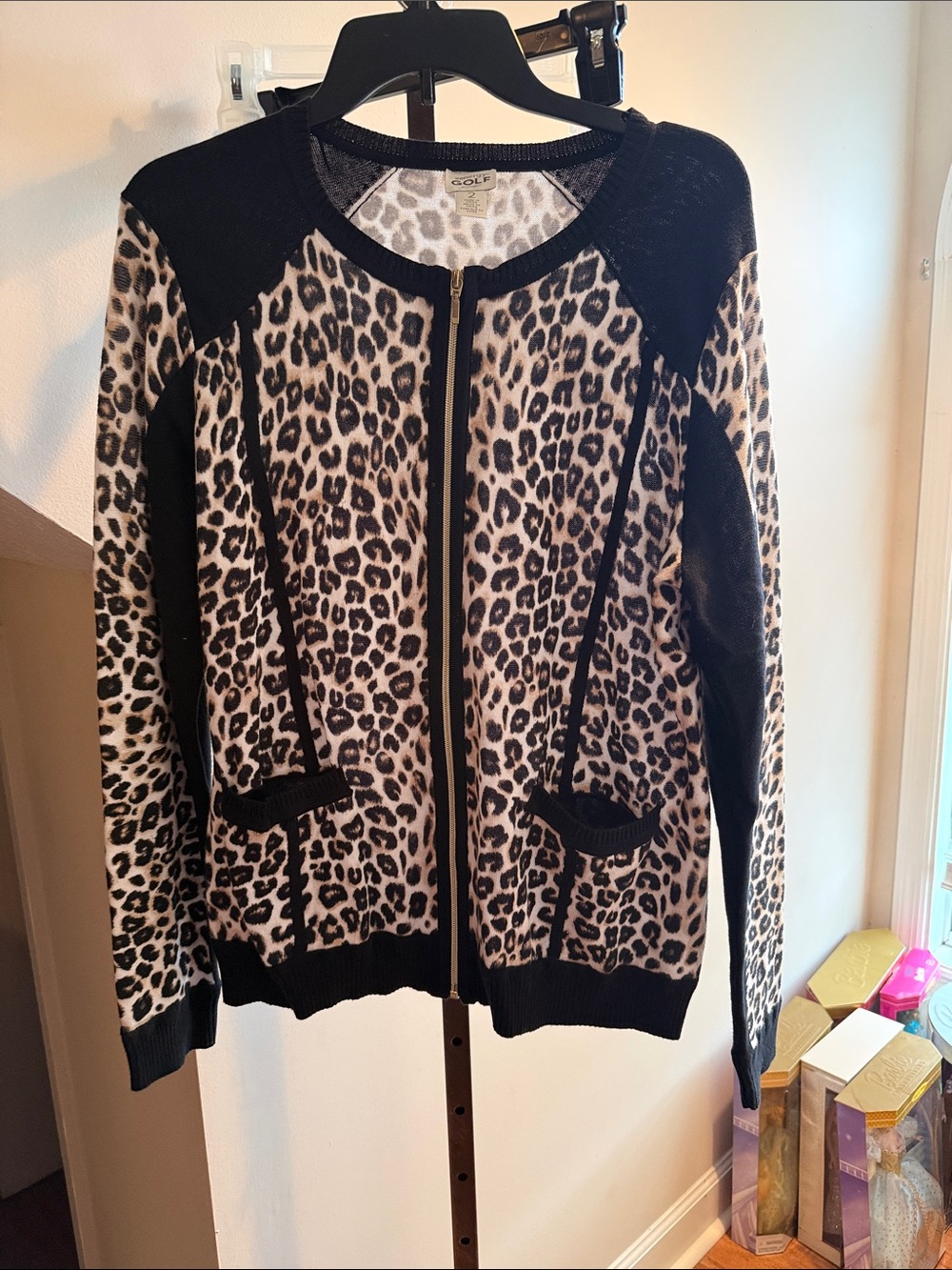 Chico's Leopard Print Zip Front Jacket - Black/Cream